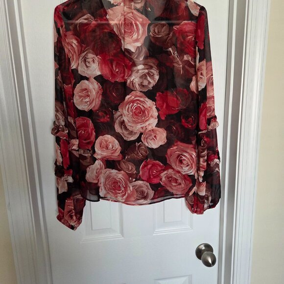 WHBM Sheer Floral Blouse with Pink and Red Roses, Size XS - Picture 4 of 5